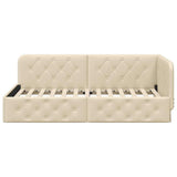 Cornice del letto ad angolo Crema 100 x 200 cm Tessuto