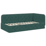 Cornice del letto ad angolo Verde Scuro 90 x 200 cm Velluto