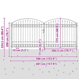 Cancello del Recinto con blocco Grigio 400 x 175 cm Acciaio
