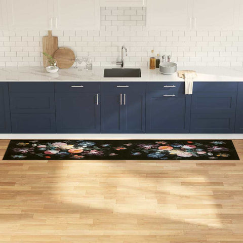 Tappetino da Cucina Floreale Nero 300 x 60 cm Velluto