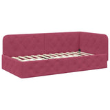 Cornice del letto ad angolo Rosso Vino 90 x 200 cm Velluto