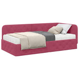Cornice del letto ad angolo Rosso Vino 90 x 200 cm Velluto