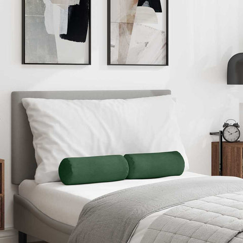 Cuscini a rullo 2 pcs Verde Scuro  15 x 40 cm Tessuto in Cords