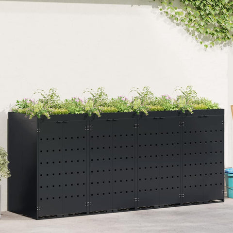 Contenitore per Rifiuti per 4 Bidoni Nero 272 x 77,5 x 121,5 cm