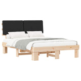 Letto con Testiera Rivestita Nero 140 x 190 cm Pino massello