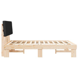 Letto con Testiera Rivestita Nero 135 x 190 cm Pino massello