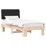 Letto con Testiera Rivestita Nero 90 x 190 cm Pino massello