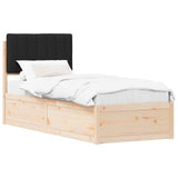 Letto con Testiera Rivestita Nero 75 x 190 cm Pino massello
