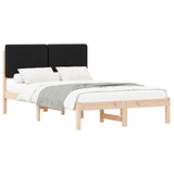 Letto con Testiera Rivestita Nero 135 x 190 cm Pino massello