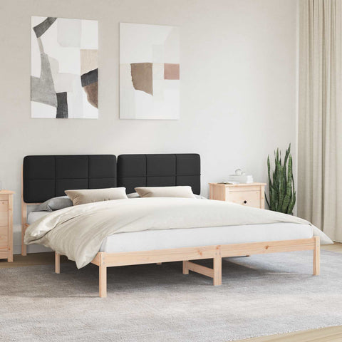 Letto con Testiera Rivestita Nero 180 x 200 cm Pino massello