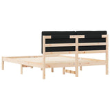 Letto con Testiera Rivestita Nero 150 x 200 cm Pino massello