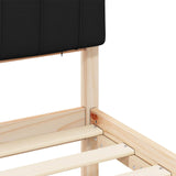 Letto con Testiera Rivestita Nero 75 x 190 cm Pino massello