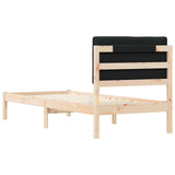 Letto con Testiera Rivestita Nero 75 x 190 cm Pino massello