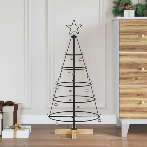 Albero a Cono di Natale con supporto Nero 90 cm Acciaio