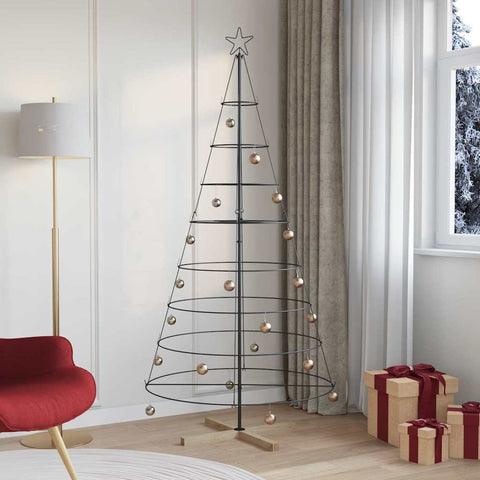 Albero a Cono di Natale con supporto Nero 210 cm Acciaio