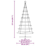 Albero a Cono di Natale con supporto Nero 210 cm Acciaio