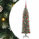 Albero di Natale Artificiale Sottile Verde e Bianco 120 cm