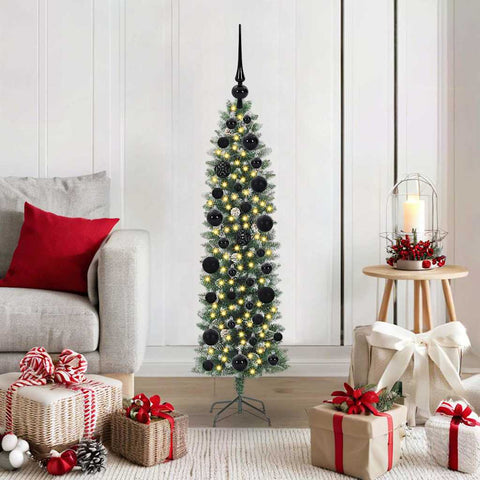 Albero di Natale Artificiale Sottile Verde e Bianco 120 cm