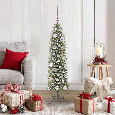 Albero di Natale Artificiale Sottile Verde e Bianco 120 cm