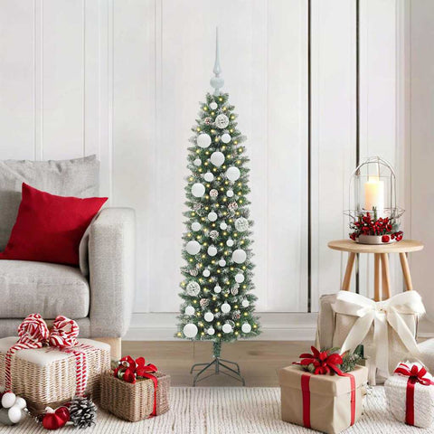 Albero di Natale Artificiale Sottile Verde e Bianco 120 cm