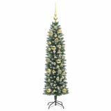 Albero di Natale Artificiale Sottile Verde e Bianco 120 cm
