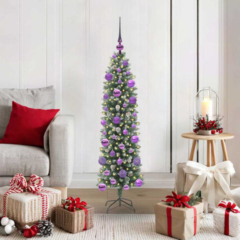 Albero di Natale Artificiale Sottile Verde e Bianco 120 cm