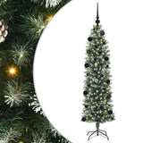 Albero di Natale Artificiale Sottile Verde e Bianco 150 cm