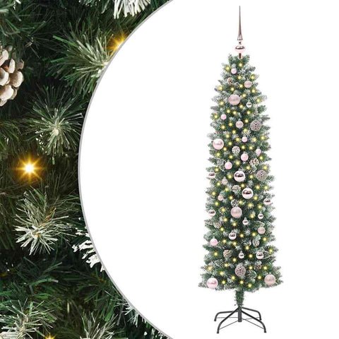 Albero di Natale Artificiale Sottile Verde e Bianco 150 cm
