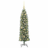 Albero di Natale Artificiale Sottile Verde e Bianco 150 cm