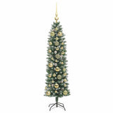 Albero di Natale Artificiale Sottile Verde e Bianco 150 cm