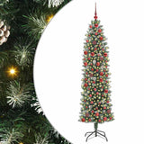 Albero di Natale Artificiale Sottile Verde e Bianco 180 cm