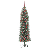 Albero di Natale Artificiale Sottile Verde e Bianco 180 cm
