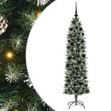 Albero di Natale Artificiale Sottile Verde e Bianco 180 cm