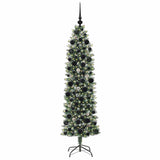 Albero di Natale Artificiale Sottile Verde e Bianco 180 cm