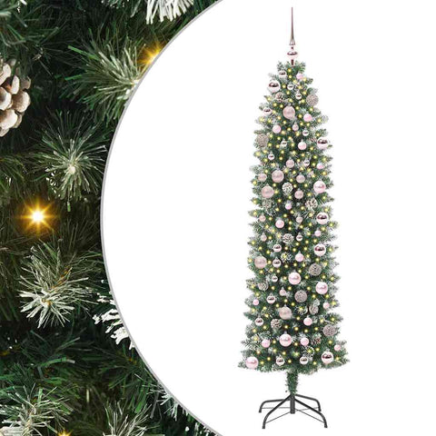 Albero di Natale Artificiale Sottile Verde e Bianco 180 cm