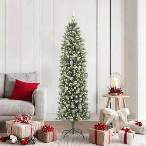 Albero di Natale Artificiale Sottile Verde e Bianco 180 cm