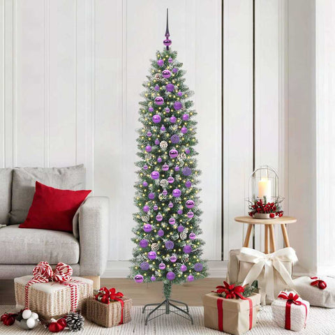 Albero di Natale Artificiale Sottile Verde e Bianco 180 cm