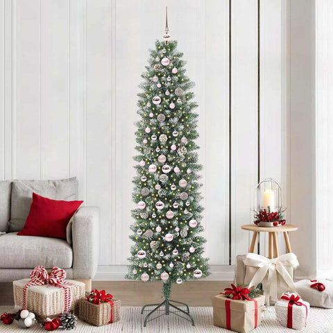Albero di Natale Artificiale Sottile Verde e Bianco 210 cm