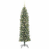 Albero di Natale Artificiale Sottile Verde e Bianco 210 cm