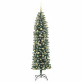 Albero di Natale Artificiale Sottile Verde e Bianco 210 cm