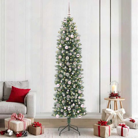 Albero di Natale Artificiale Sottile Verde e Bianco 240 cm