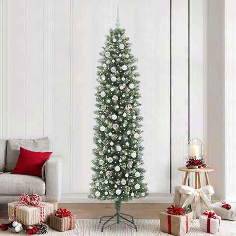 Albero di Natale Artificiale Sottile Verde e Bianco 240 cm