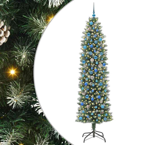 Albero di Natale Artificiale Sottile Verde e Bianco 240 cm