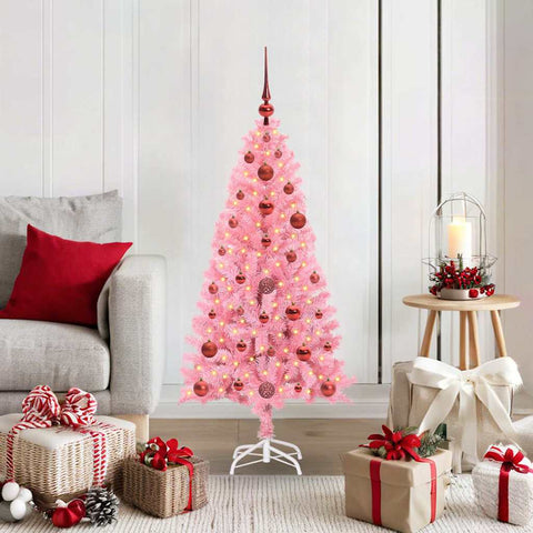 Albero di Natale con 150 LED con supporto Rosa 120 cm PVC