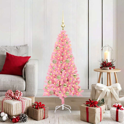 Albero di Natale con 150 LED con supporto Rosa 120 cm PVC