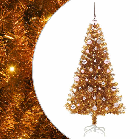 Albero di Natale con 150 LED con supporto Oro 150 cm PET