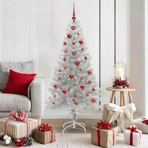 Albero di Natale con 150 LED con supporto Argento 150 cm PET