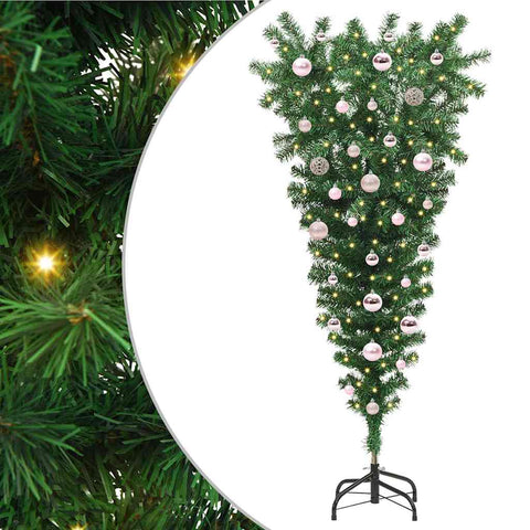 Albero di Natale artificiale preilluminato capovolto con set di palline