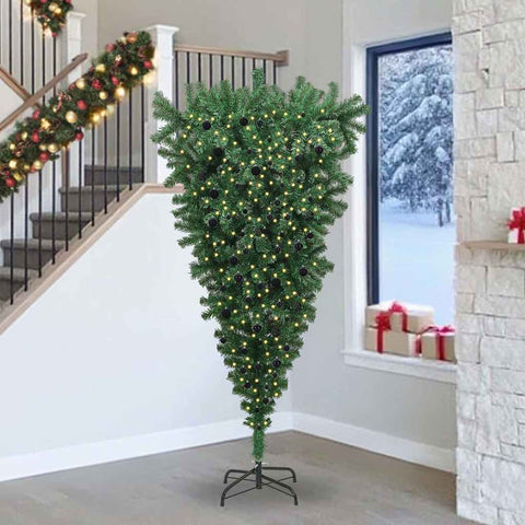 Albero di Natale artificiale preilluminato capovolto con set di palline