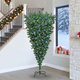 Albero di Natale artificiale preilluminato rovesciato con set di palline